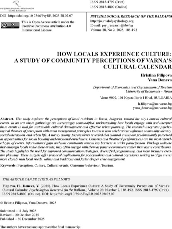 How Locals Experience Culture: A Study of Community Perceptions of Varna's Cultural Calendar