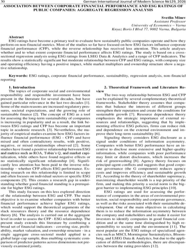 Association between Corporate Financial Performance and ESG Ratings of Public Companies: Aggregate Regression Analysis