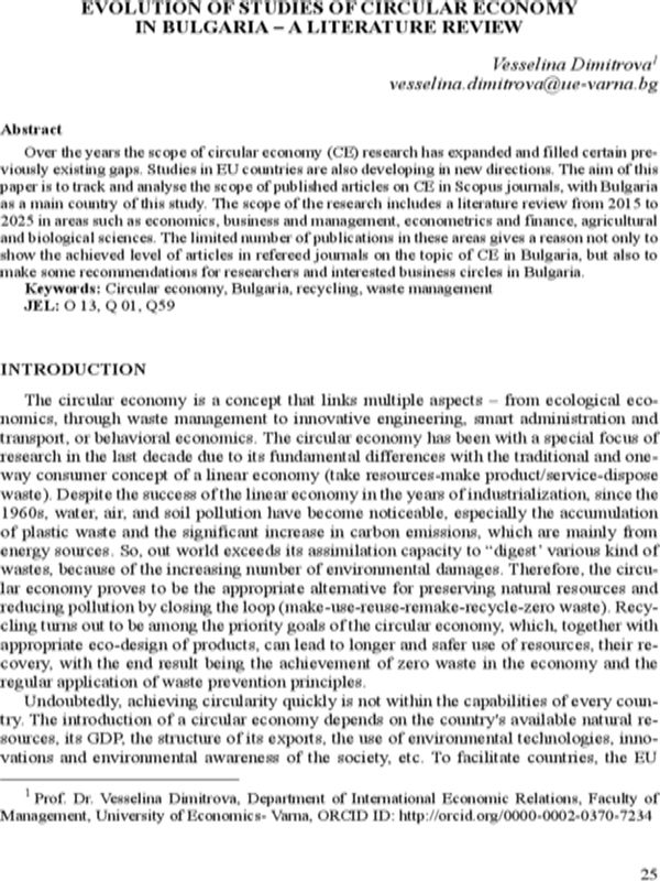 Evolution of Studies of Circular Economy in Bulgaria - a Literature Review