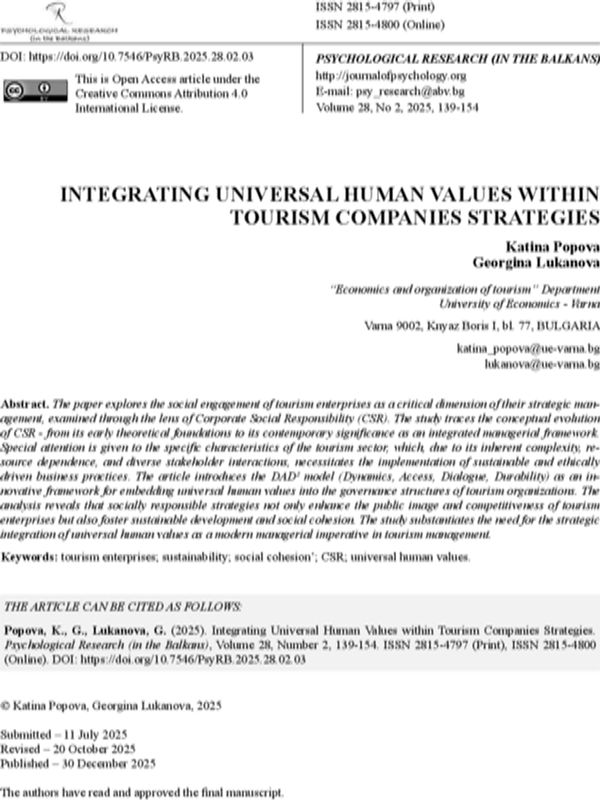 Integrating Universal Human Values within Tourism Companies Strategies