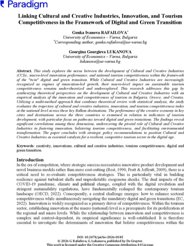 Linking Cultural and Creative Industries, Innovation, and Tourism Competitiveness in the Framework of Digital and Green Transition