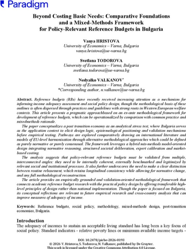 Beyond Costing Basic Needs: Comparative Foundations and a Mixed-Methods Framework for Policy-Relevant Reference Budgets in Bulgaria