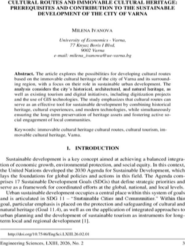 Cultural Routes and Immovable Cultural Heritage: Prerequisites and Contribution to the Sustainable Development of the City of Varna