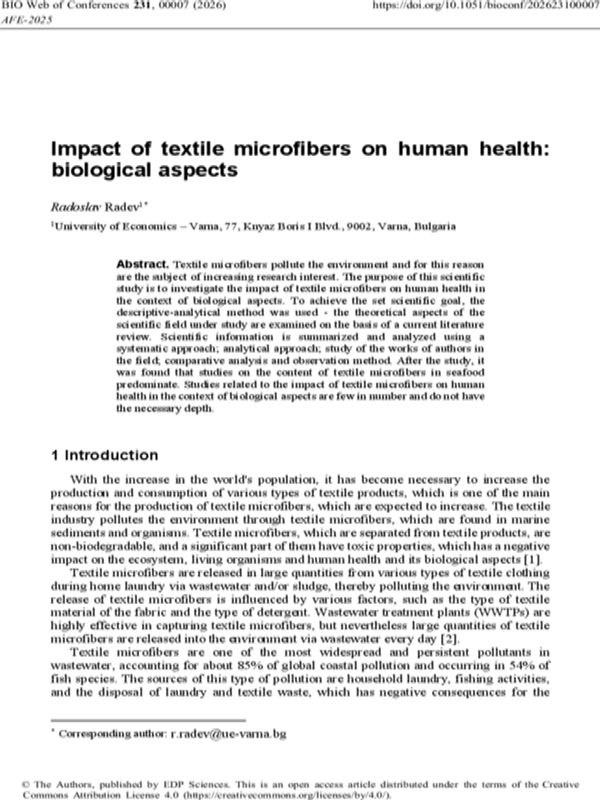 Impact of Textile Microfibers on Human Health: Biological Aspects