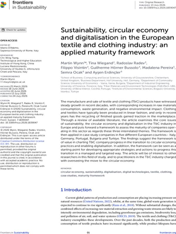 Sustainability, Circular Economy and Digitalisation in the European Textile and Clothing Industry: an Applied Maturity Framework