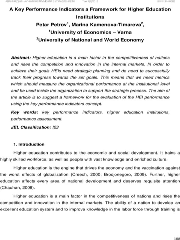 A Key Performance Indicators a Framework for Higher Education Institutions