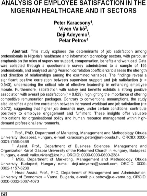 Analysis of Employee Satisfaction in the Nigerian Healthcare and IT Sectors
