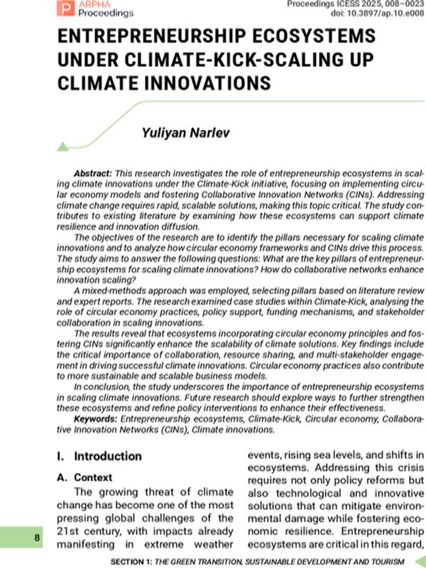 Entrepreneurship Ecosystems Under Climate-Kick-Scaling Up Climate Innovations