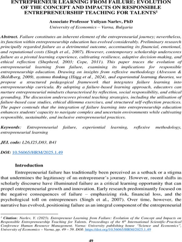 Entrepreneur Learning from Failure: Evolution of the Concept and Impacts on Responsible Entrepreneurship Teaching for Talents