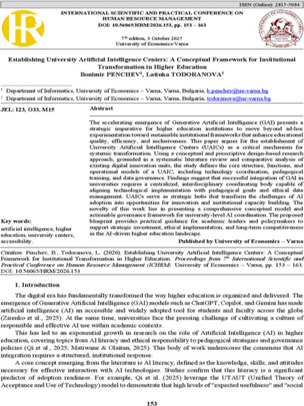 Establishing University Artificial Intelligence Centers: A Conceptual Framework for Institutional Transformation in Higher Education