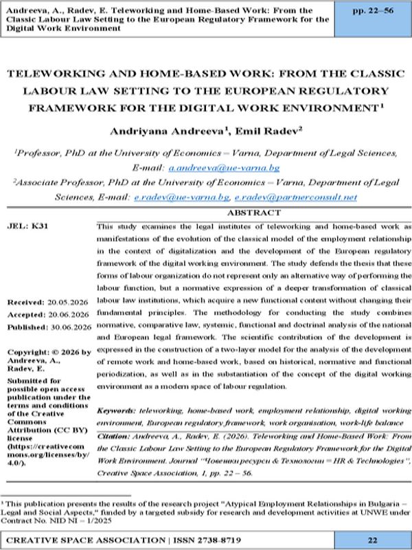 Teleworking and Home-Based Work: From the Classic Labour Law Setting to the European Regulatory Framework for the Digital Work Environment