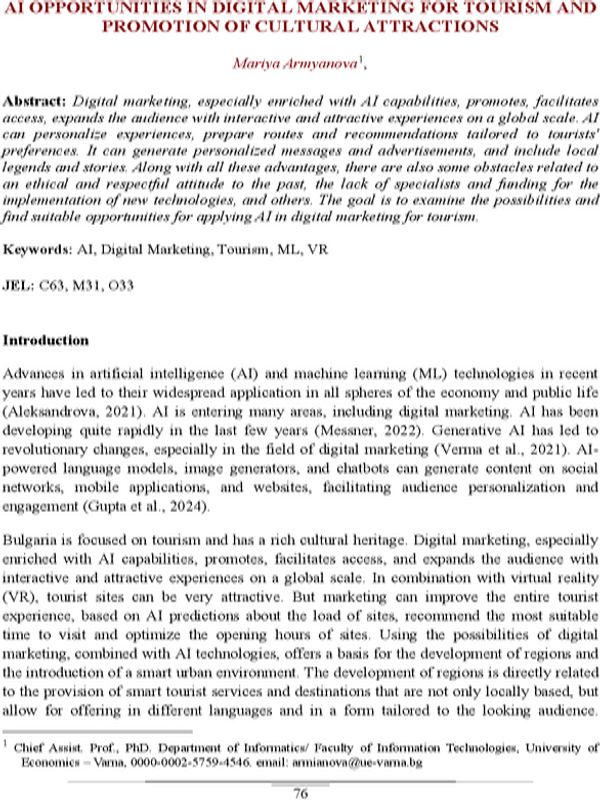 AI Opportunities in Digital Marketing for Tourism and Promotion of Cultural Attractions