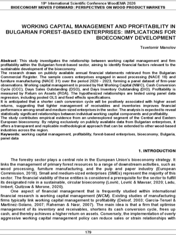 Working Capital Management and Profitability in Bulgarian Forest-Based Enterprises: Implications for Bioeconomy Development