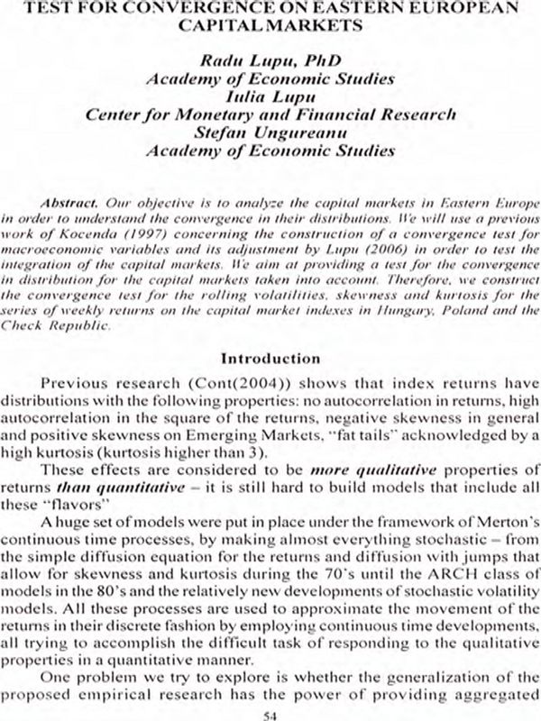 Test for Convergence on Eastern European Capital Markets