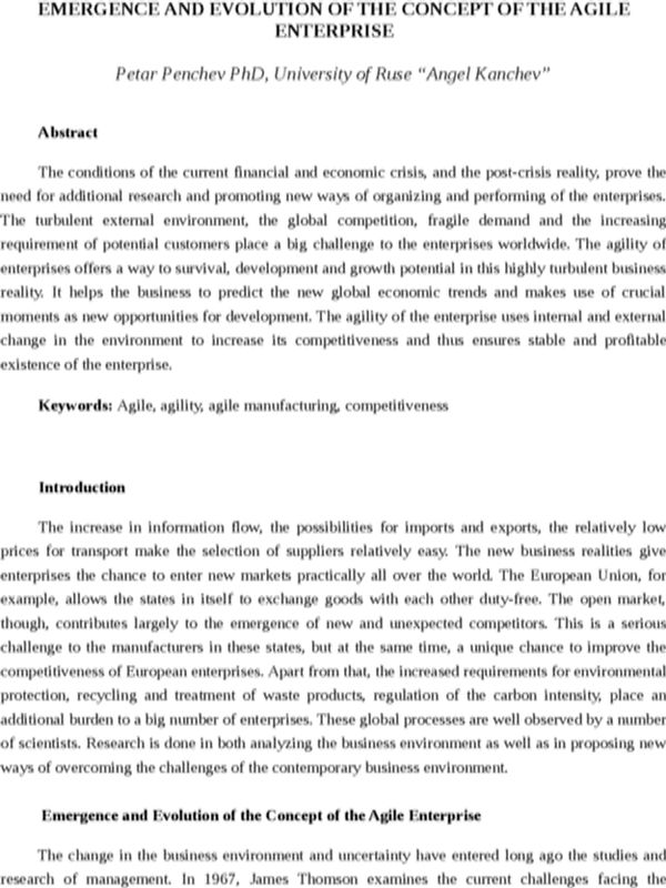 Emergence and Evolution of the Concept of the Agile Enterprise