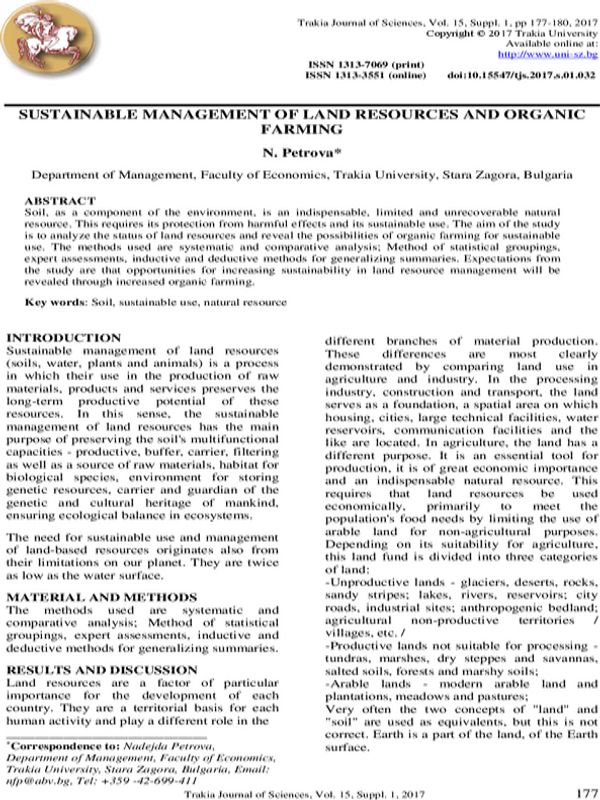 Sustainable Management of Land Resources and Organic Farming