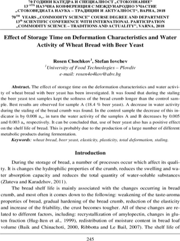 Effect of Storage Time on Deformation Characteristics and Water Activity of Wheat Bread with Beer Yeast