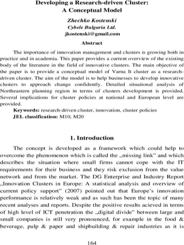 Developing a Research-driven Cluster: A Conceptual Model