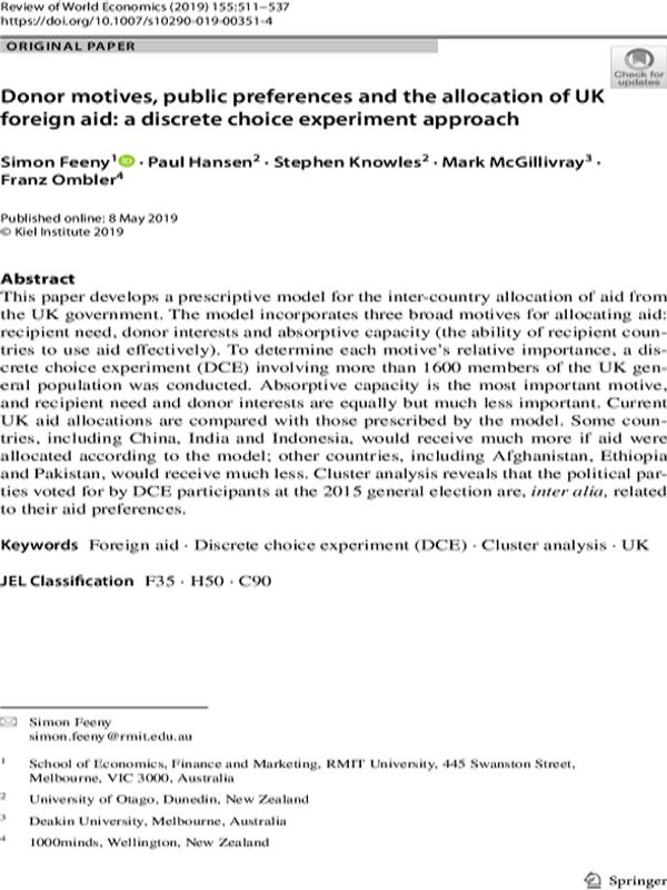 Donor motives, public preferences and the allocation of UK foreign aid: a discrete choice experiment approach