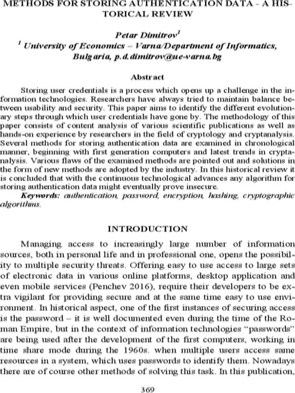 Methods for Storing Authentication Data - a Historical Review