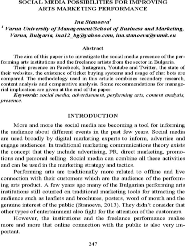 Social Media Possibilities for Improving Arts Marketing Performance