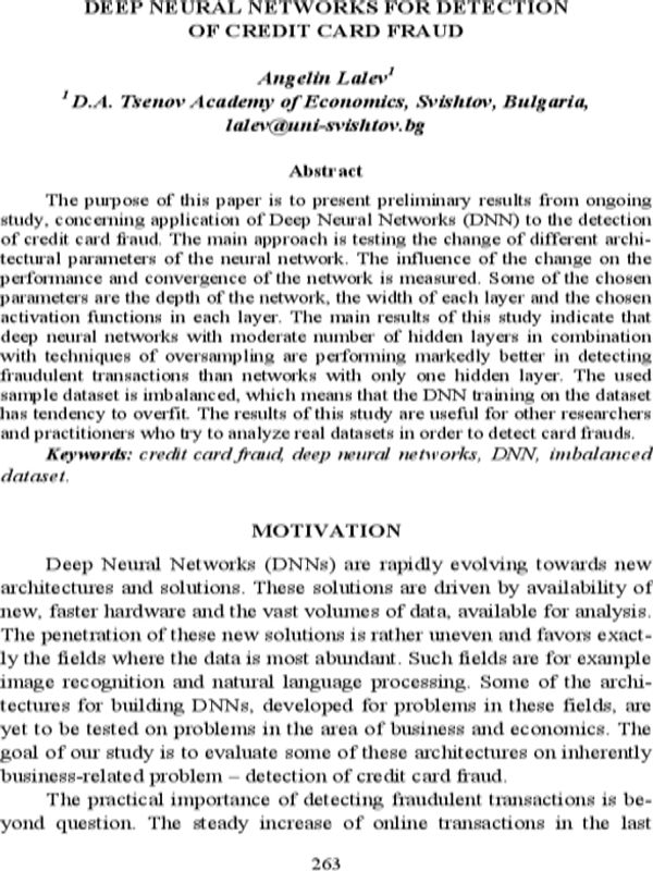 Deep Neural Networks for detection of Credit Card Fraud