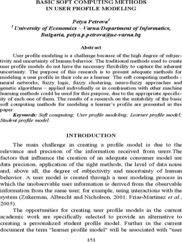 Basic Soft Computing Methods in User Profile Modeling