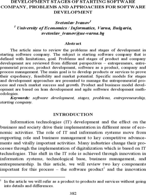 Development Stages of Starting Software Company, Problems and Approaches for Software Development