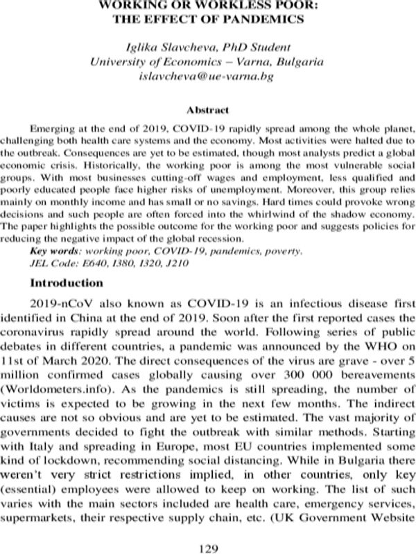 Working or Workless Poor: The Effect of Pandemics