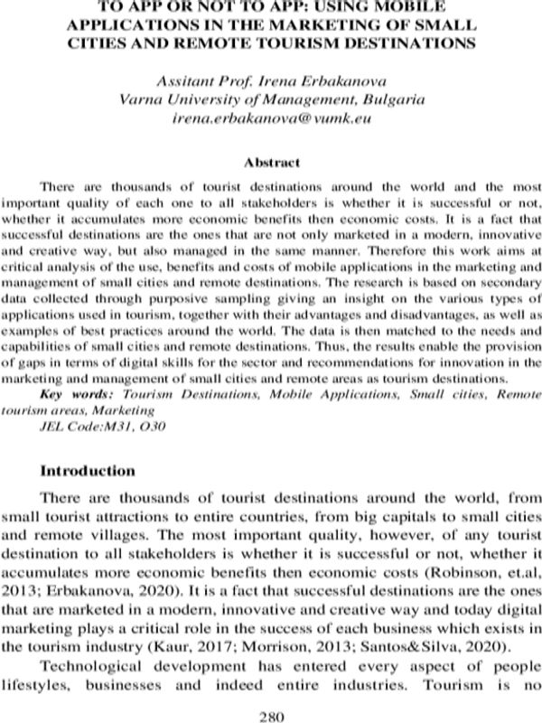 To App or Not to App: Using Mobile Applications in the Marketing of Small Cities and Remote Tourism Destinations