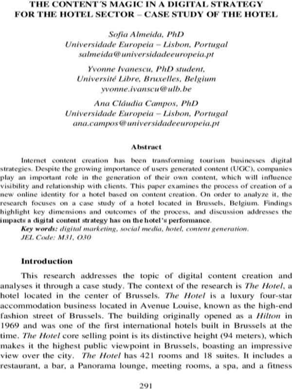 The Content's Magic in a Digital Strategy for the Hotel Sector - Case Study of the Hotel