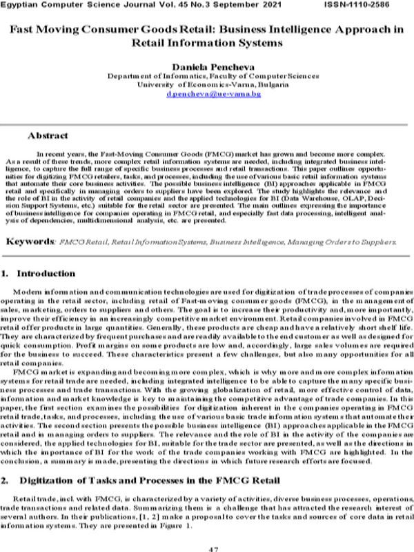 Fast Moving Consumer Goods Retail: Business Intelligence Approach in Retail Information Systems