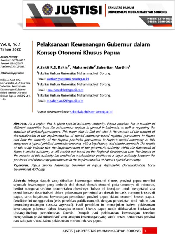 Pelaksanaan Kewenangan Gubernur dalam Konsep Otonomi Khusus Papua