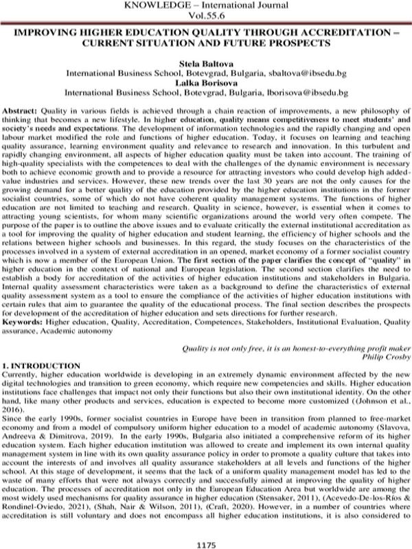 Improving Higher Education Quality through Accreditation - Current Situation and Future Prospects