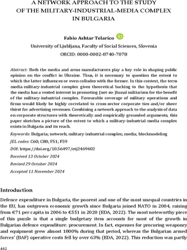 A network approach to the study of the military-industrial-media complex in Bulgaria