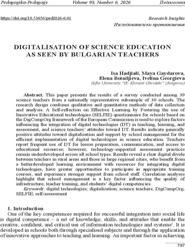 Digitalisation of Science Education as Seen by Bulgarian Teachers
