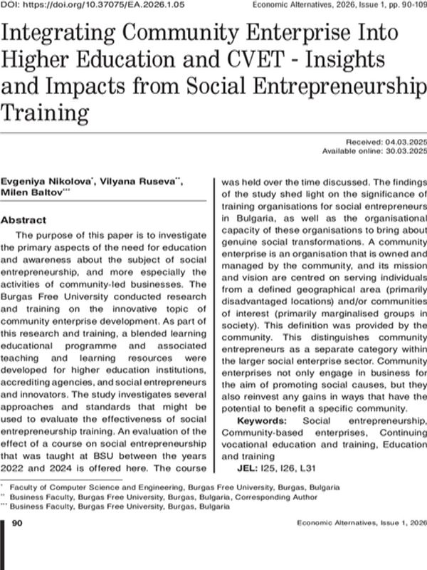 Integrating community enterprise into higher education and CVET - insights and impacts from social entrepreneurship training