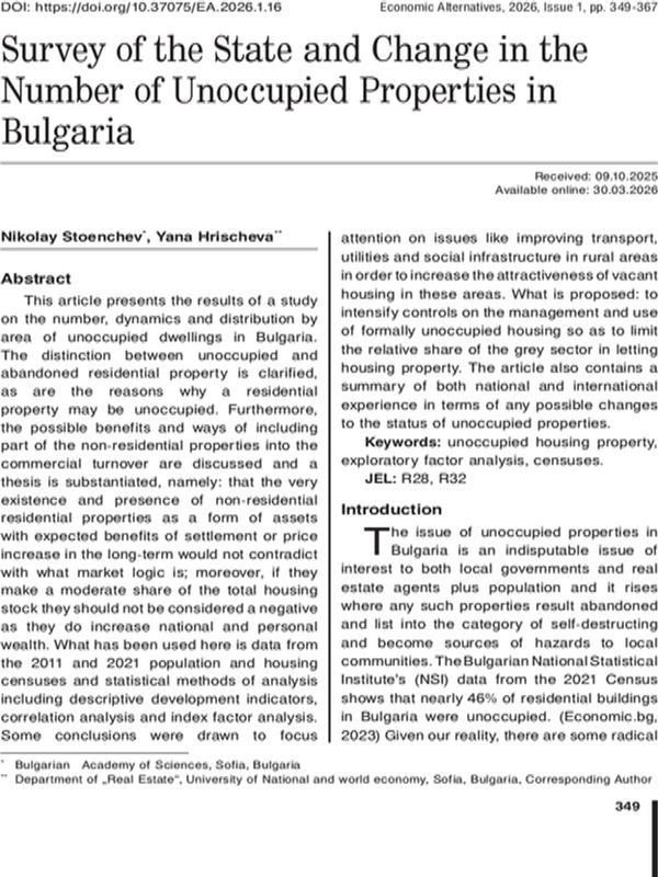 Survey of the state and change in the number of unoccupied properties in Bulgaria
