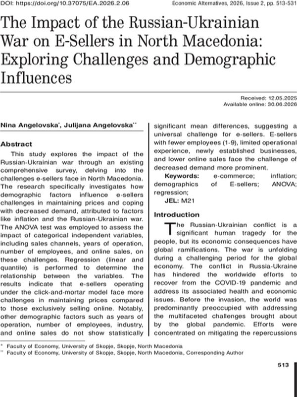 The impact of the Russian-Ukrainian war on e-sellers in North Macedonia: Exploring Challenges and Demographic Influences