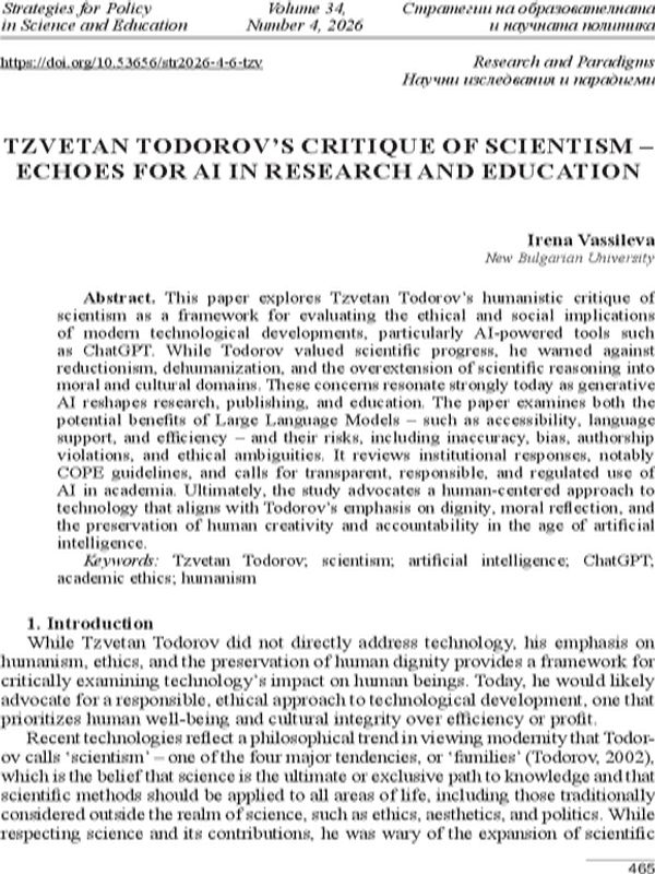 Tzvetan Todorov's critique of scientism - echoes for AI in research and education