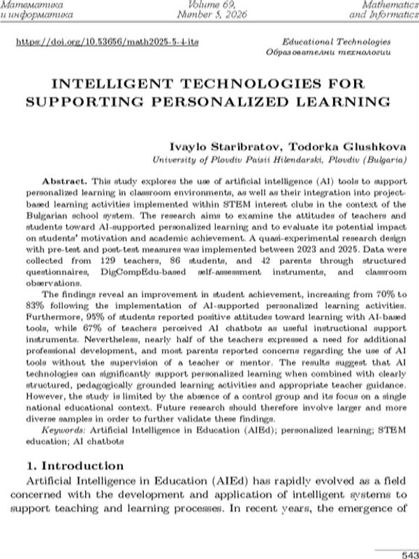 Intelligent technologies for supporting personalized learning